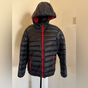 Weatherproof Down Quilted Black and Red Kids Puffer Jacket Packable